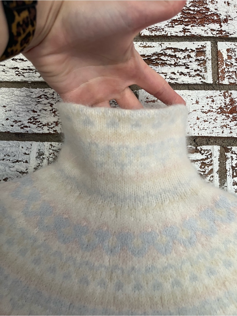 Lauren Ralph Lauren Angora Blend Fair Isle Mock Neck Sweater Pastel Nordic knit - Picture 7 of 11